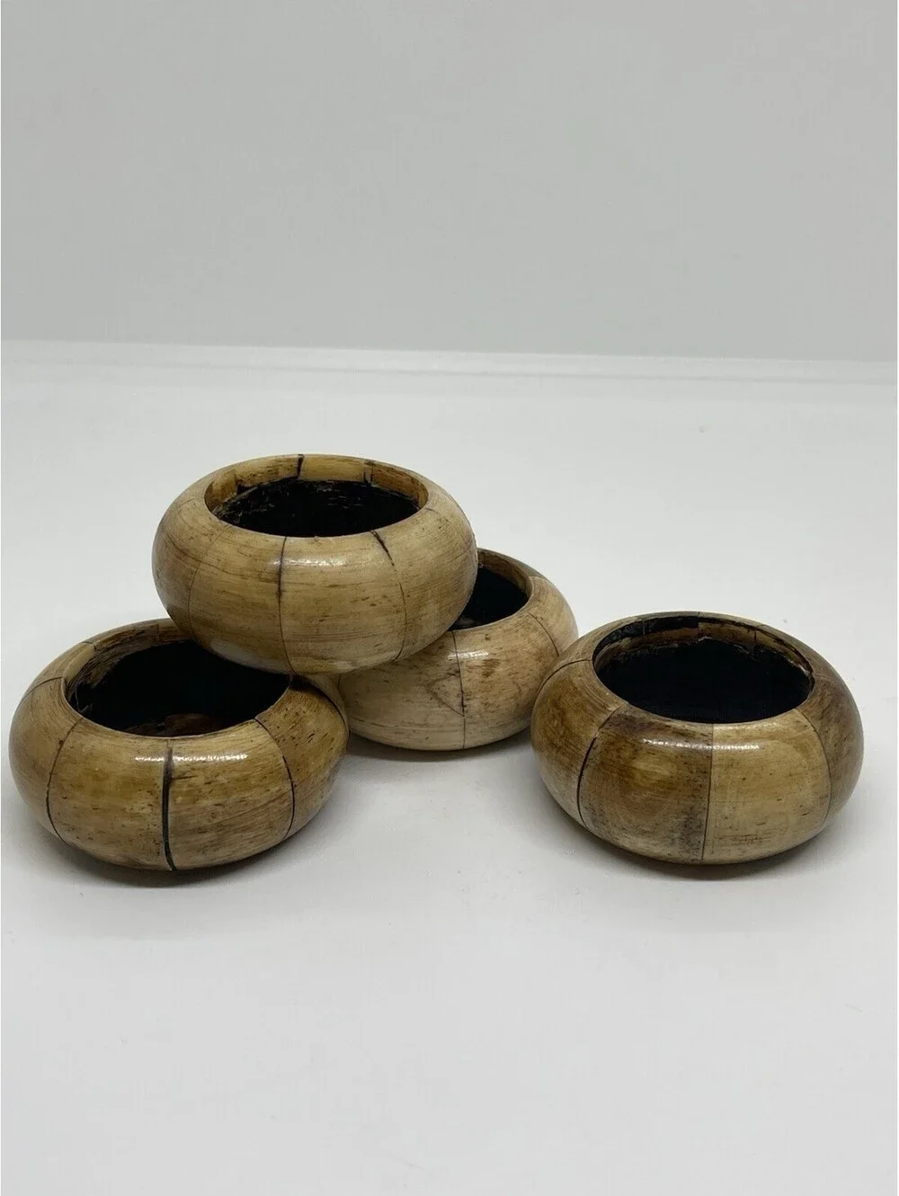 Vintage Collectible Fine Bovine Camel Bone Napkin Ring Set Of 4